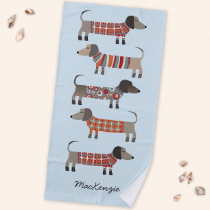 Dachshund Sausage Dog Personalised Beach Towel