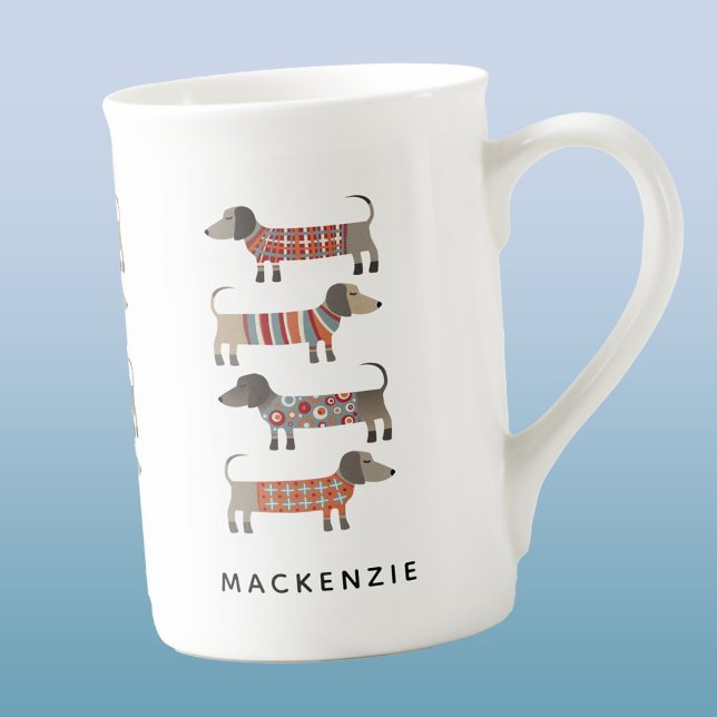 Dachshund Sausage Dog Personalised Bone China Mug (Dachshund Wiener Sausage Dog bone china mug)
