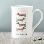 Dachshund Sausage Dog Personalised Bone China Mug<br><div class="desc">Cute little Dachshund sausage or wiener dogs in woolly knitwear. Perfect for dog lovers and dog walkers. Modern typography name.  Original art by Nic Squirrell.  Change the name to customise.</div>