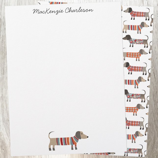 Dachshund Sausage Dog Personalised Stationery Custom Letterhead (Dachshund Wiener Sausage Dog personalized name stationery)