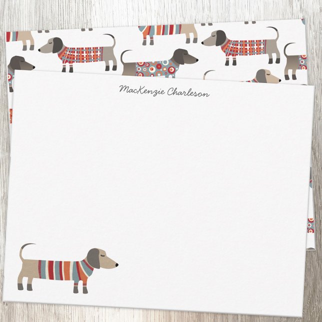 Dachshund Sausage Dog Personalized Stationery Card (Dachshund Wiener Sausage Dog personalized script name note card)