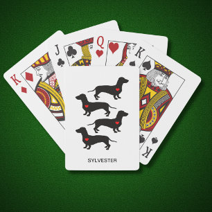 Dachshund Sausage Dog Red Heart Custom Name Playing Cards