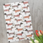 Dachshund Sausage Dog Tea Towel<br><div class="desc">Cute little Dachshund sausage or wiener dogs in woolly knitwear. Perfect for dog lovers and dog walkers.</div>