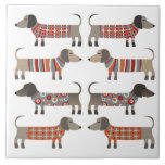 Dachshund Sausage Dog Tile<br><div class="desc">Cute little Dachshund sausage or wiener dogs in woolly knitwear. Perfect for dog lovers and dog walkers.</div>