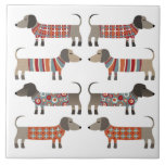 Dachshund Sausage Dog Tile<br><div class="desc">Cute little Dachshund sausage or wiener dogs in woolly knitwear. Perfect for dog lovers and dog walkers.</div>