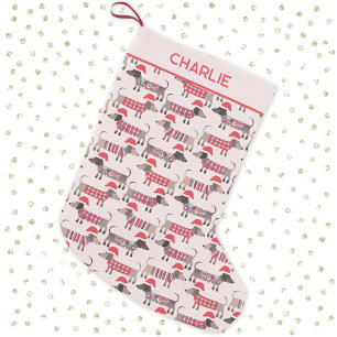 Dachshund Sausage Dogs Christmas Hats Personalised Small Christmas Stocking