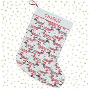 Dachshund Sausage Dogs Christmas Hats Personalised Small Christmas Stocking