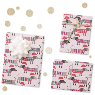 Dachshund Sausage Dogs in Christmas Hats and Knits Wrapping Paper Sheet