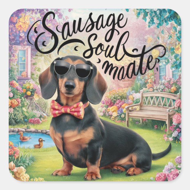Dachshund Sausage Soulmate Square Sticker (Front)