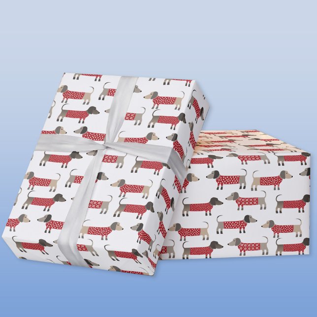 Dachshund Sausage Wiener Dog Holiday Wrapping Paper (Fun festive Dachshund Sausage or Weiner Dog gift wrapping paper roll)