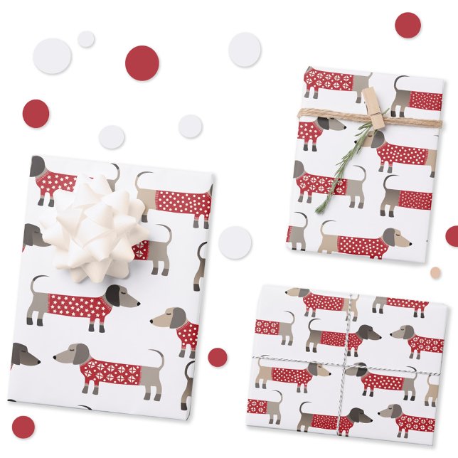 Dachshund Sausage Wiener Dog Holiday Wrapping Paper Sheet (Fun festive Dachshund Sausage or Weiner Dog wrapping paper sheets)