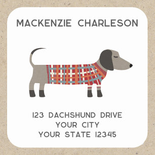 Dachshund Sausage Wiener Dog Personalised Address Square Sticker