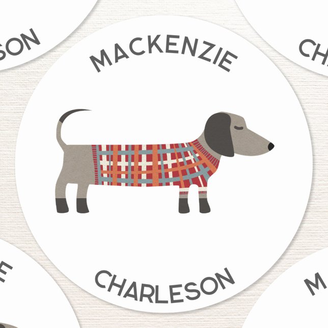 Dachshund Sausage Wiener Dog Personalised Classic Round Sticker (Fun Dachshund Wiener Sausage dog personalized custom name or text round sticker)