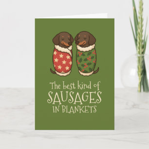 Dachshund Sausages in Blankets Christmas Holiday Card