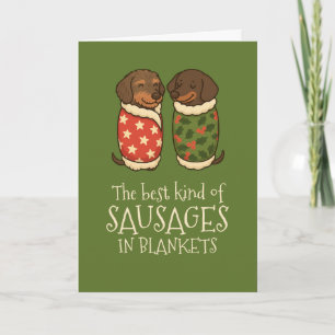 Dachshund Sausages in Blankets Christmas Holiday Card