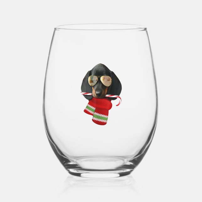 Dachshund shirt Cute Christmas Gift Dog Lovers Sun Stemless Wine Glass (Front)
