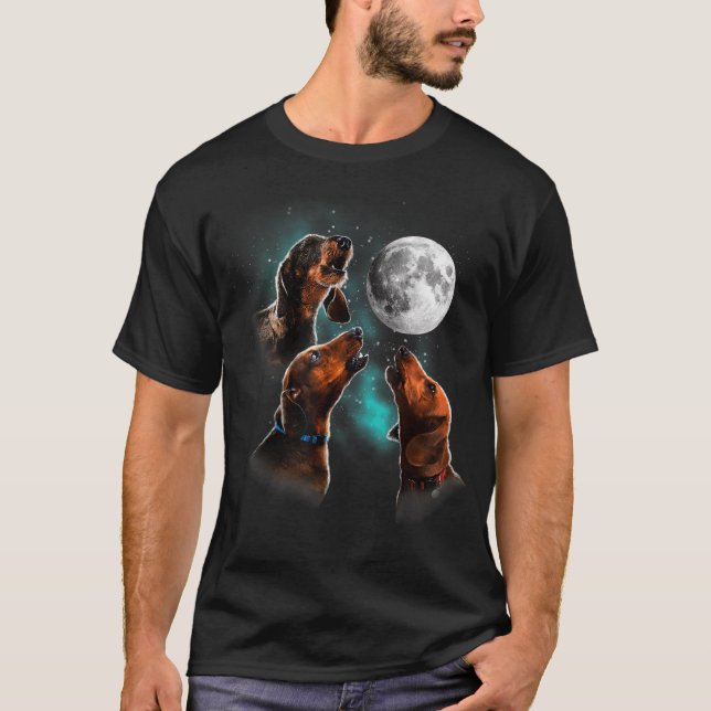 Dachshund Shirt, Dachshund Howling At The Moon, Wi T-Shirt (Front)