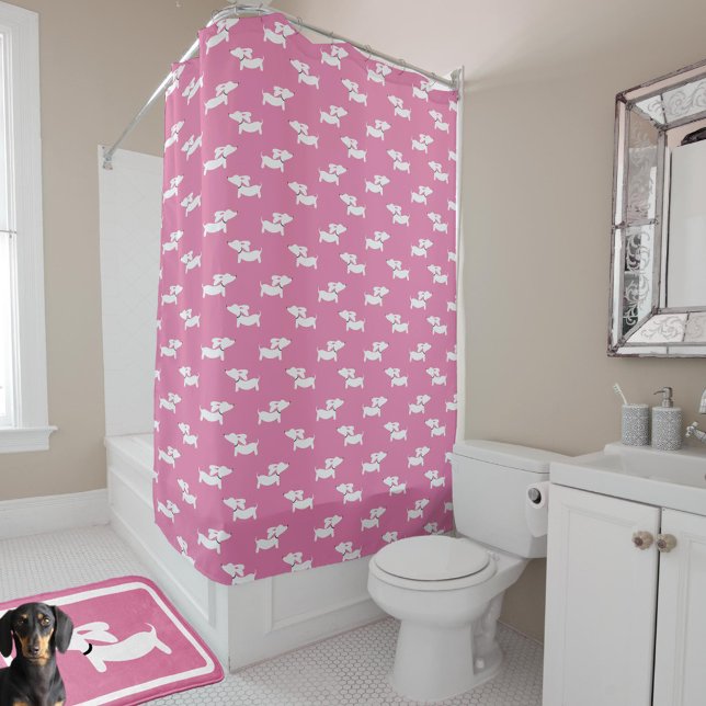 Dachshund Shower Curtain Pink Doxie Bathroom (wiener dog themed bathroom)