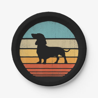 Dachshund Silhouette 60s 70s Gifts Dog Lover Paper Plate