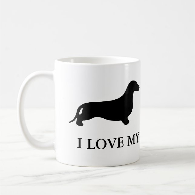 Dachshund silhouette black + your ideas coffee mug (Left)
