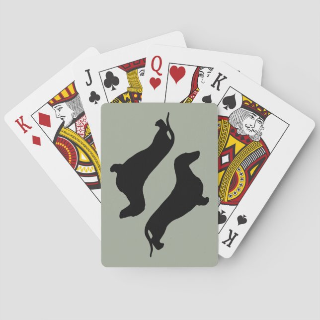 Dachshund silhouette black + your ideas playing cards (Back)