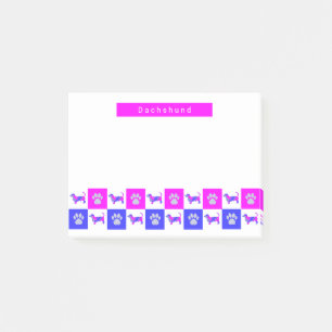 Dachshund Silhouette Dog & Paw Hot Pink & Blue Post-it Notes
