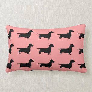 Dachshund Silhouette on Rose Background Lumbar Cushion