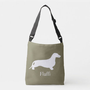 Dachshund silhouette white + your ideas crossbody bag