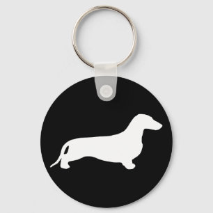 Dachshund silhouette white + your ideas key ring
