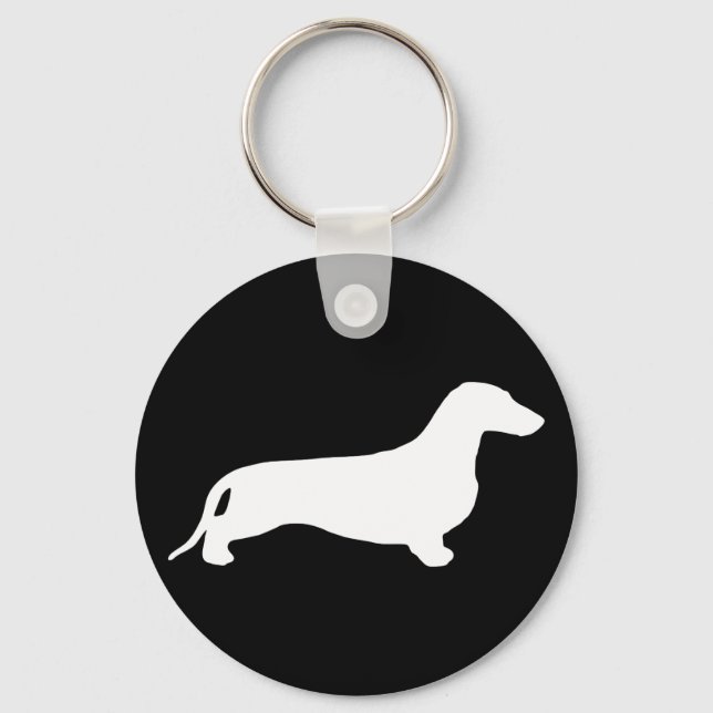 Dachshund silhouette white + your ideas key ring (Front)