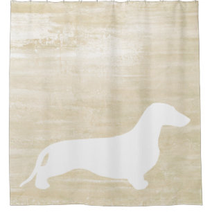 Dachshund silhouette white + your ideas shower curtain