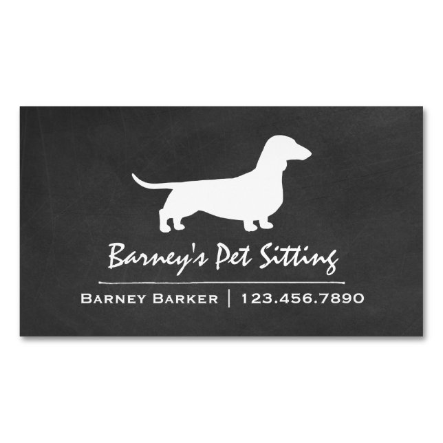 Dachshund Silhouette Wiener Dog Chalkboard Style Magnetic Business Card (Front)