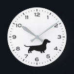 Dachshund Silhouette Wiener Dog  Round Clock<br><div class="desc">A fun Dachshund wall clock for the home or office. Makes an original gift for wiener dog lovers. Check out Jenn’s Doodle World for even more decorative clocks and dog breed themed home decor.</div>
