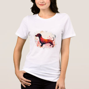 Dachshund Silhouette with Pink and Red Hearts Tri-Blend Shirt