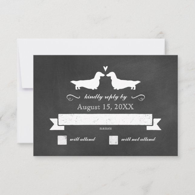 Dachshund Silhouettes (Long Haired) Wedding RSVP (Front)