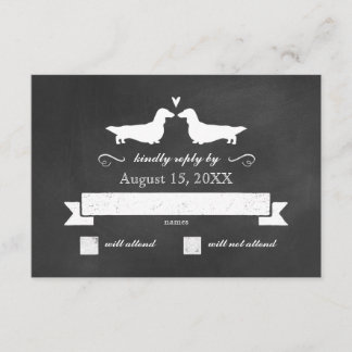 Dachshund Silhouettes (Long Haired) Wedding RSVP Card