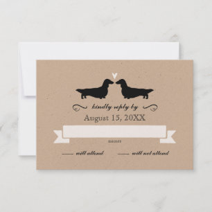 Dachshund Silhouettes (Long Haired) Wedding RSVP Card