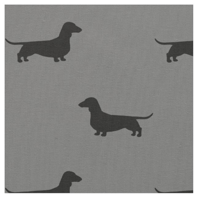 Dachshund Silhouettes Pattern Grey and Black Fabric (Close Up)