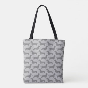 Dachshund Silhouettes Pattern Grey Tote Bag