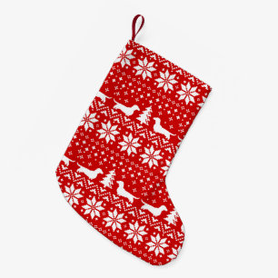 Dachshund Silhouettes Pattern Red and White Small Christmas Stocking