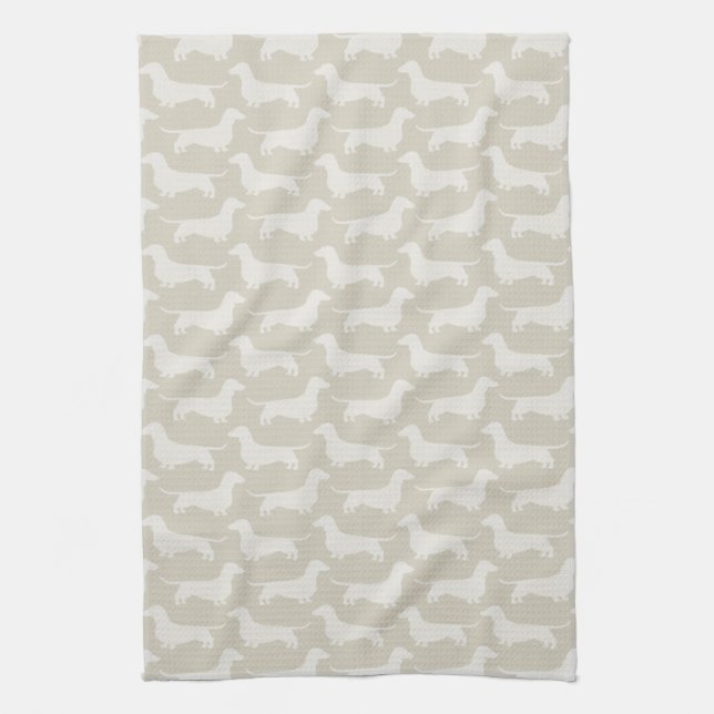 Dachshund Silhouettes Pattern Tea Towel (Vertical)