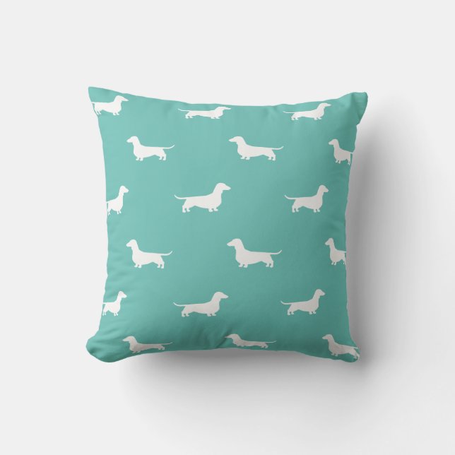 Dachshund Silhouettes Pattern Wiener Dogs Teal Cushion (Front)