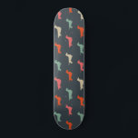 Dachshund Silhouettes Wiener Dog Lover's Skateboard<br><div class="desc">Dachshund Lover's Skateboard. Colourful silhouettes pattern with long haired,  wirehaired and smooth coated wiener dogs. Visit Jenn’s Doodle World for even more products with this fun Doxies design,  as well as more dog breed themed gifts.</div>