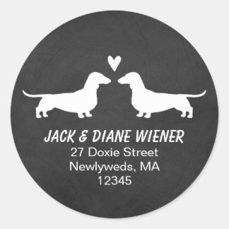 Dachshund Silhouettes with Heart Return Address Classic Round Sticker