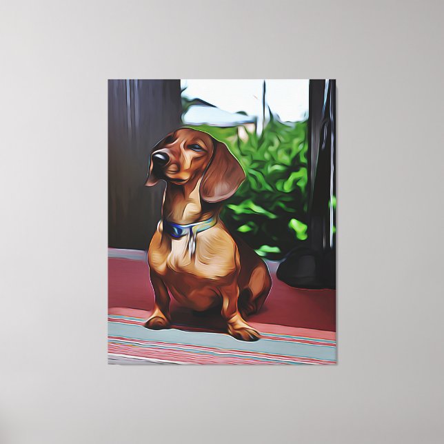 Dachshund Sits On Porch Of Country House Birthday  Canvas Print (Front)
