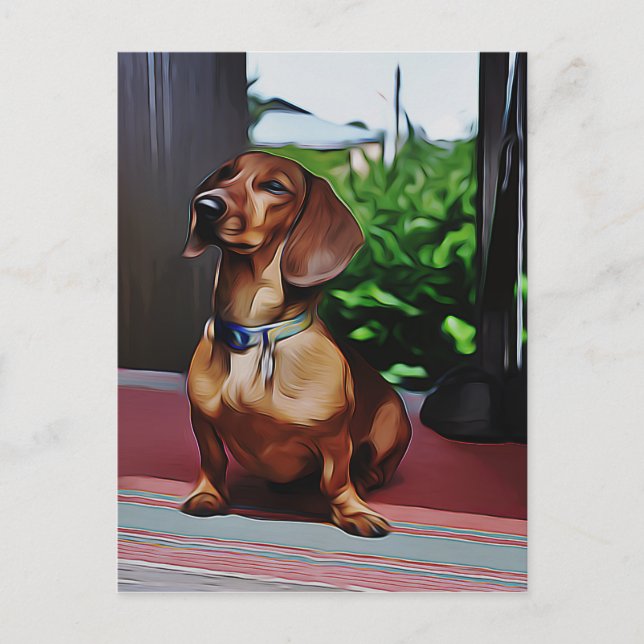 Dachshund Sits On Porch Of Country House Birthday  Postcard (Front)