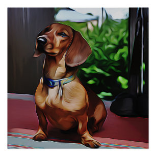 Dachshund Sits On Porch Of Country House Birthday  Poster