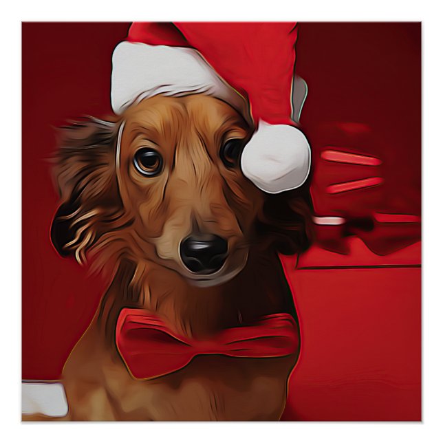 Dachshund Sitting In Front Of A Christmas Gift Pos Poster (Front)