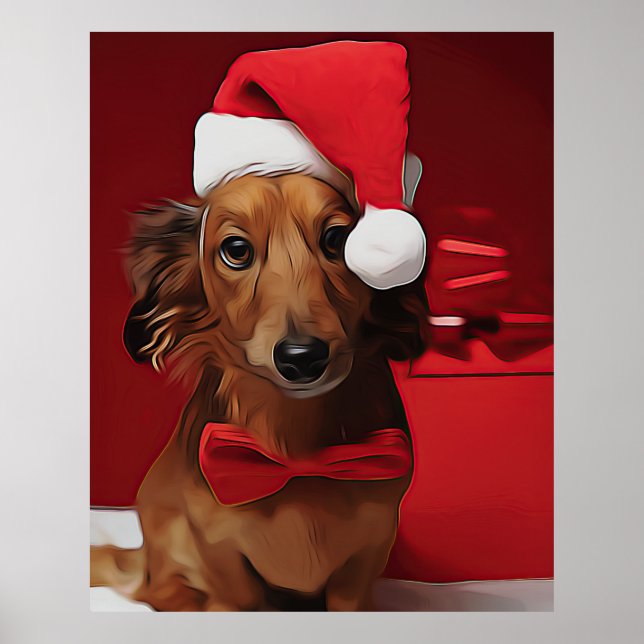 Dachshund Sitting In Front Of A Christmas Gift Poster (Front)