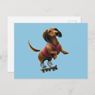 Dachshund Skateboarding Postcard